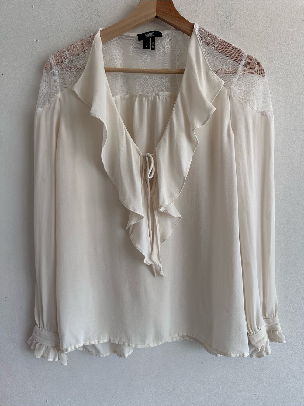 PAIGE Ivory Ruffle Lace Shoulder Blouse